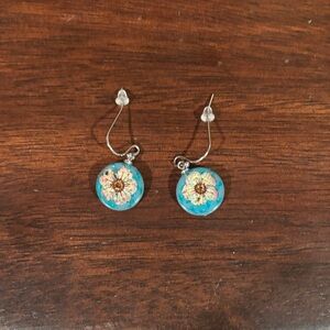 Floral Blue and Silver Earrings